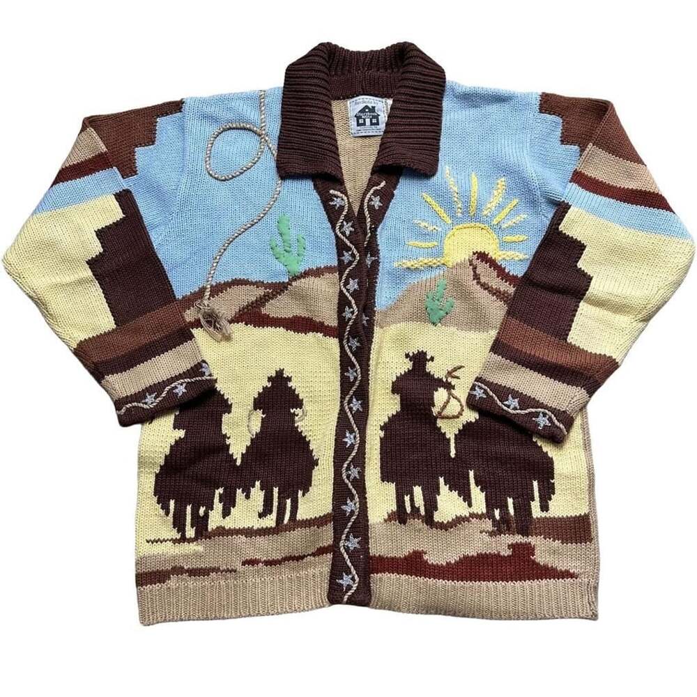 Storybook Knits Western Desert Cowboy Cardigan Size M